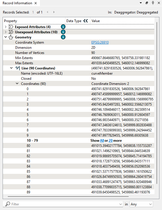 Each feature is a Line, as seen in the Record Information Window